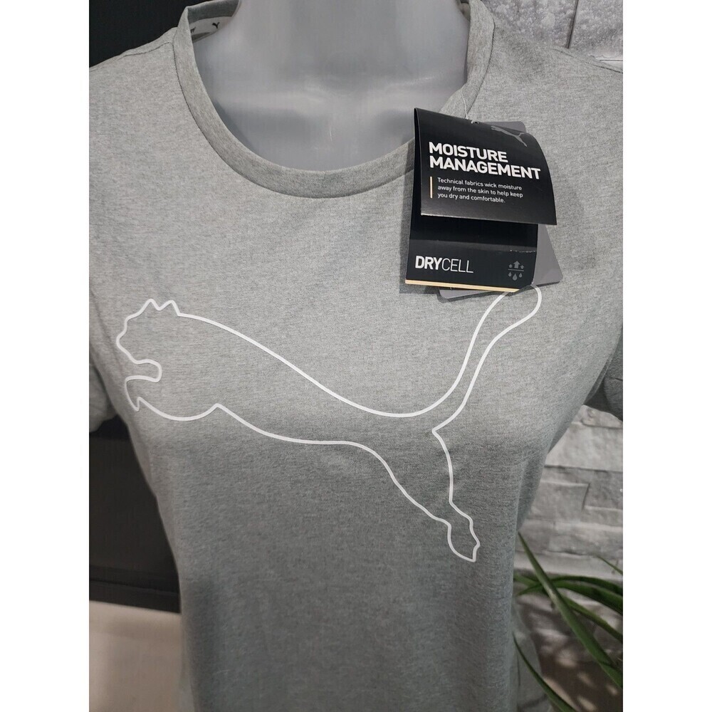 NEW PUMA Dry Cell Women's Medium Cat Logo Tee Heather Grey And White - Picture 2 of 7